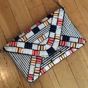 Beaded Fashion Clutch with removable chain strap